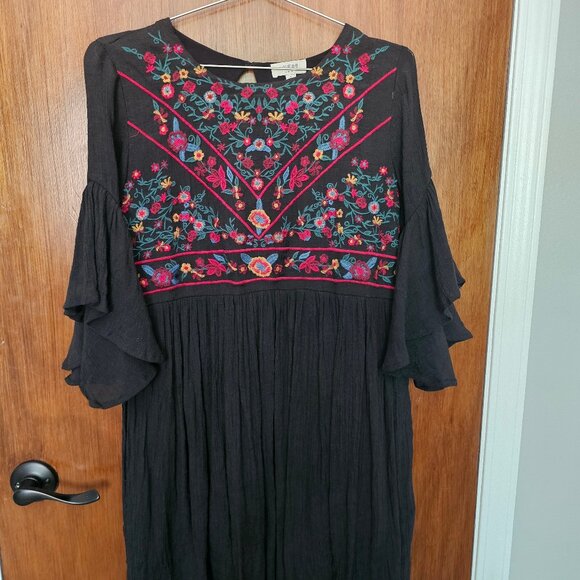 Summer Dress | Size S | Black with embroidered flowers | Like-New - Picture 1 of 5